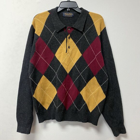Vintage Brooks Brothers Men Medium 100% Lambswool Sweater Argyle